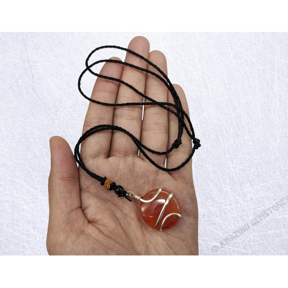 Carnelian Necklace - Spiral Disc (Silver)