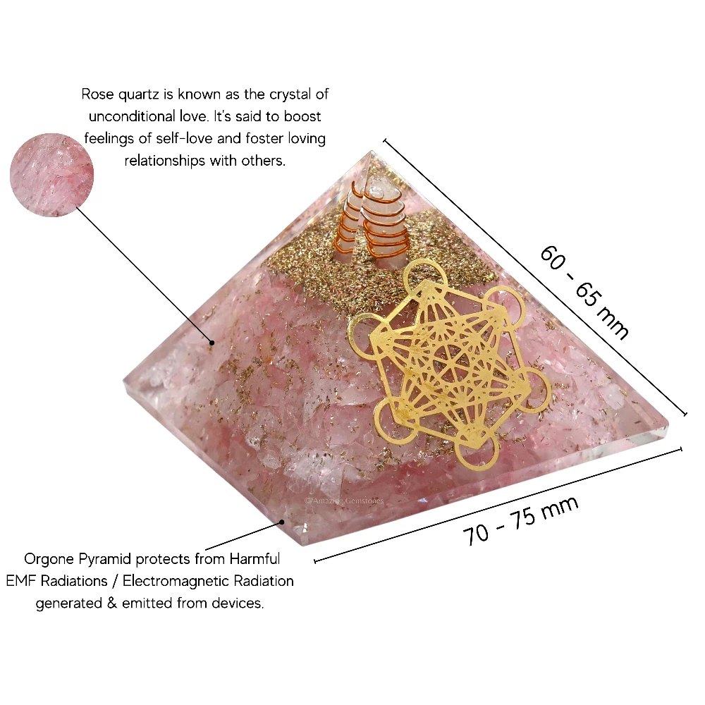 Rose Quartz Orgone Pyramid - Metatron Cube
