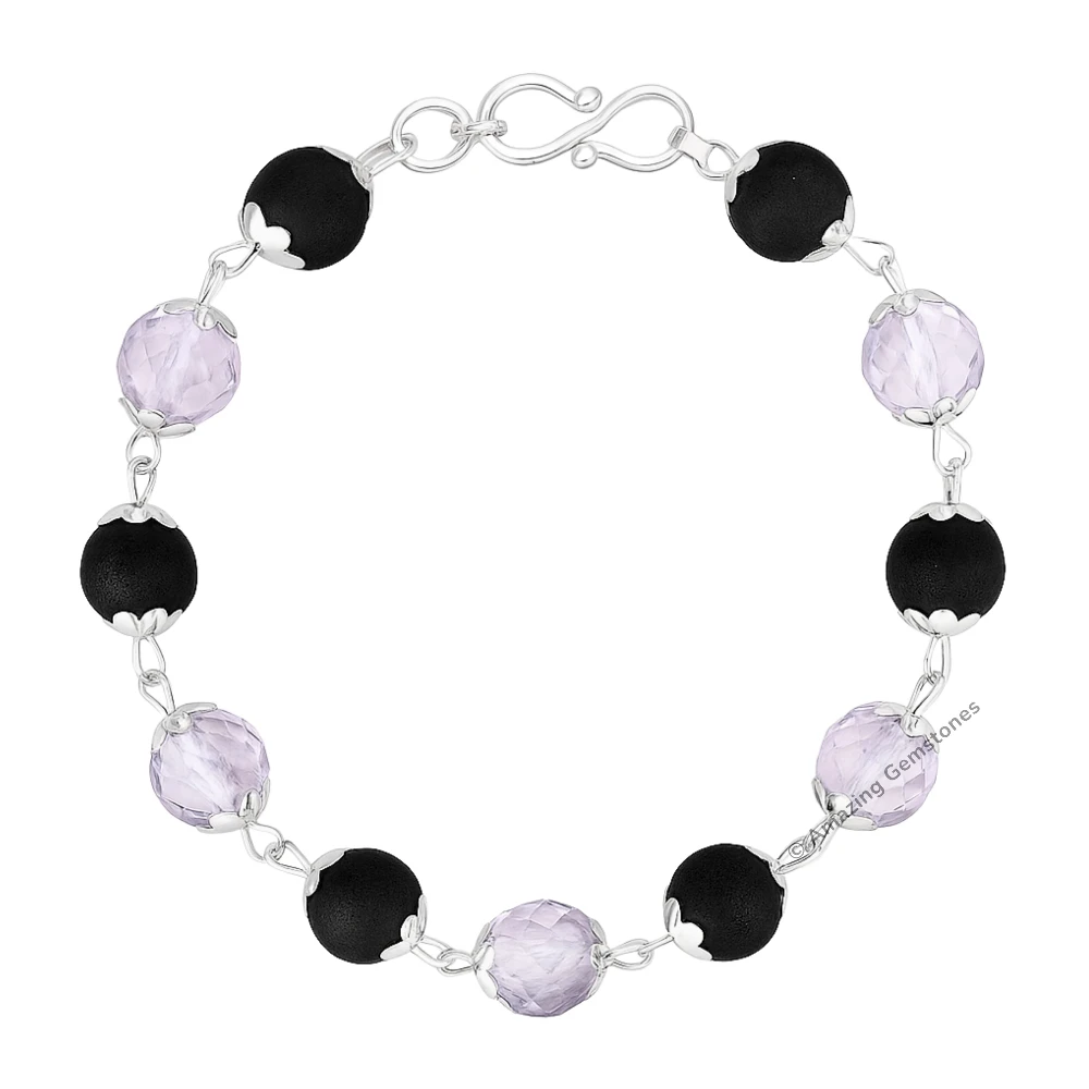 Faceted Sphatik Crystal and Karungali Bracelet (Silver Chain)