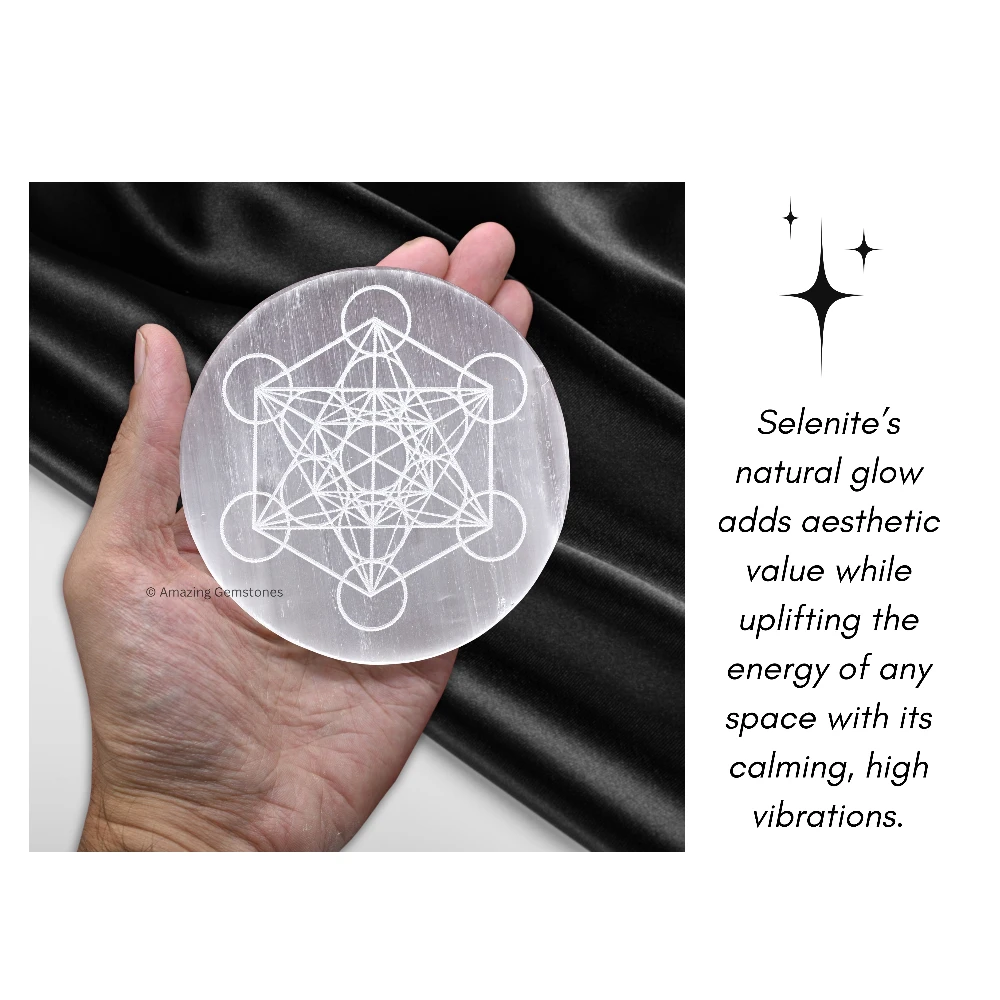 Selenite Charging Plate for Crystals - Metatron Cube (3 Inch)