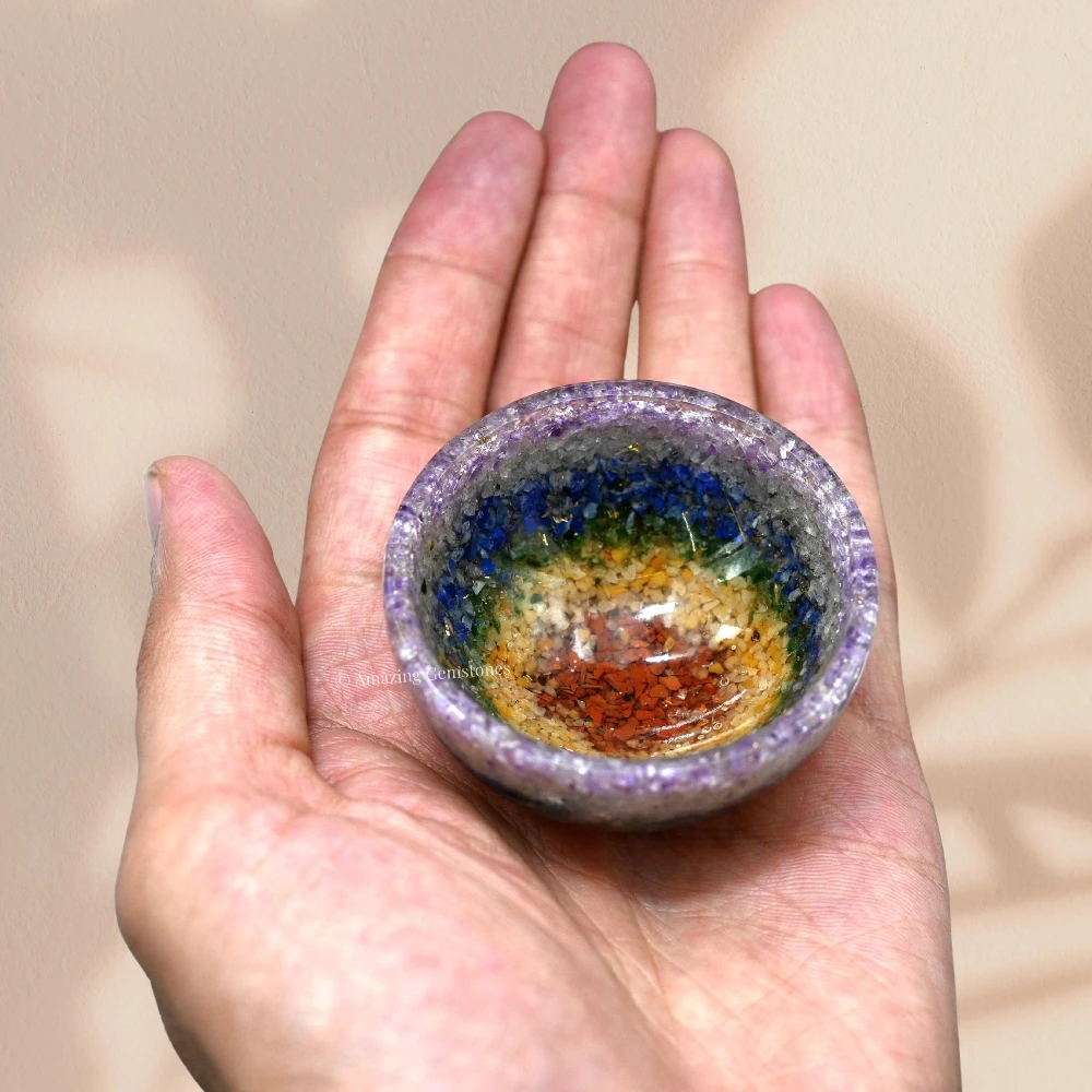 Chakra Layer Crystal Orgone Bowl (2 Inch)