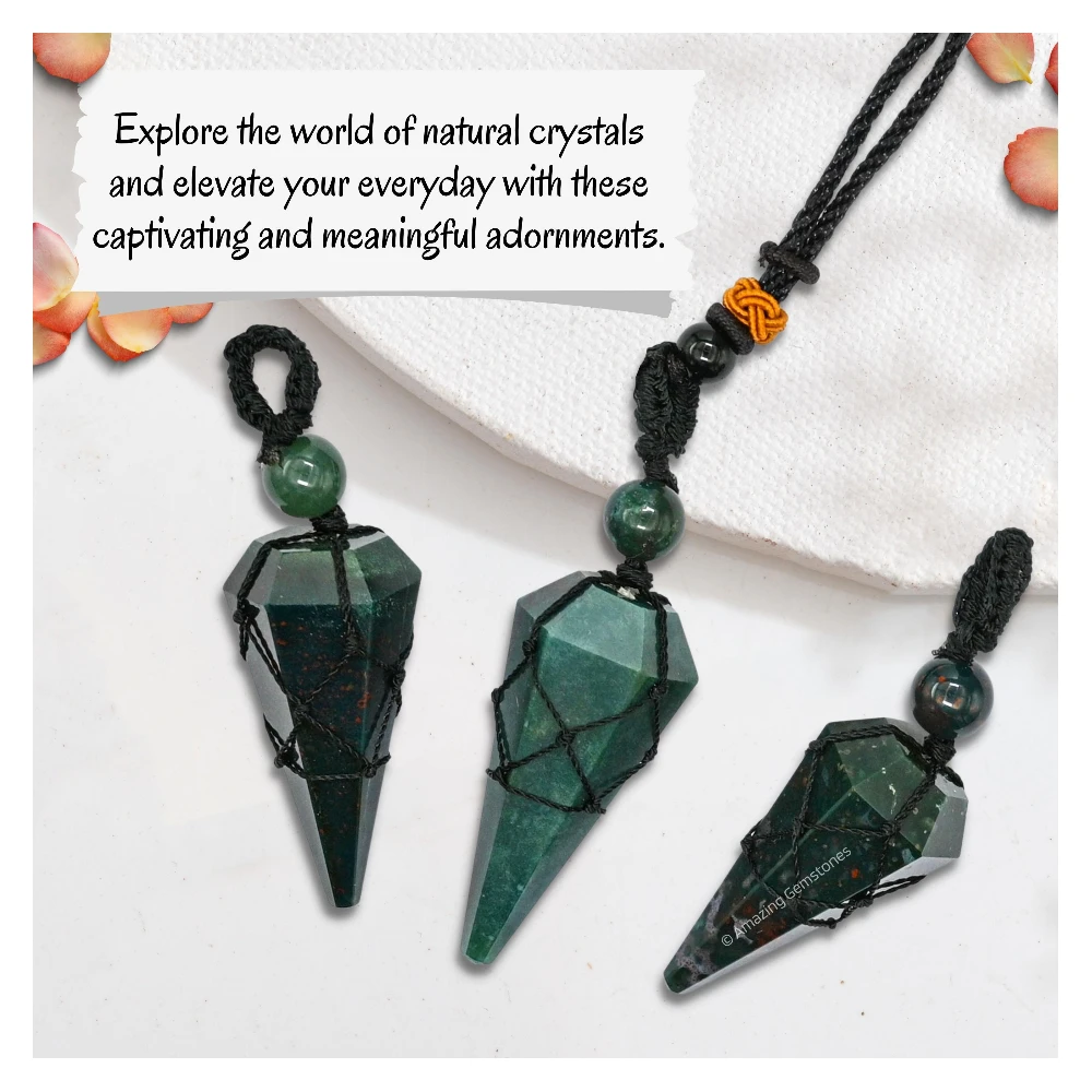 Bloodstone Pendulum Pendant Necklace (Macrame)