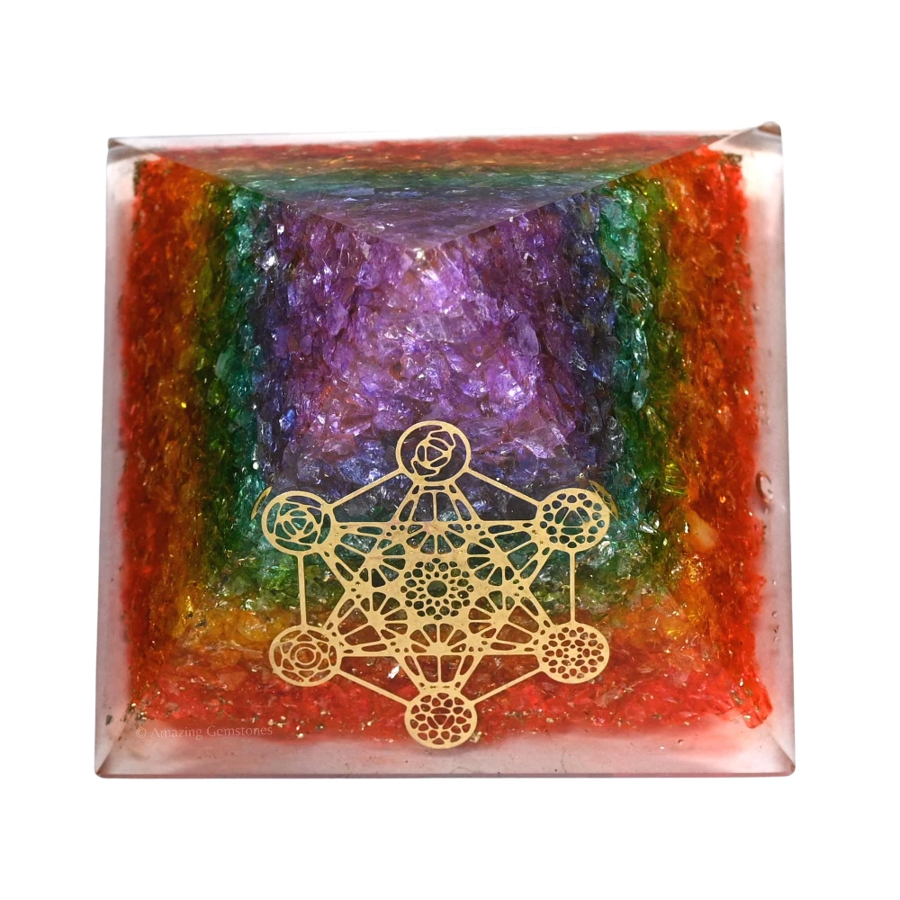 Chakra Onyx Orgone Pyramid - Chakra Metatron Cube