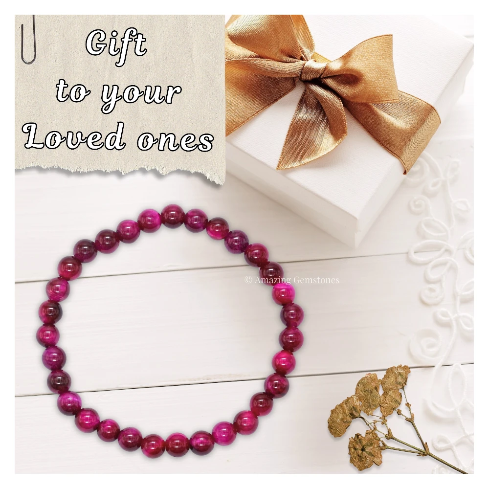Pink Tiger Eye Healing Crystal Bracelets - 6mm Beads
