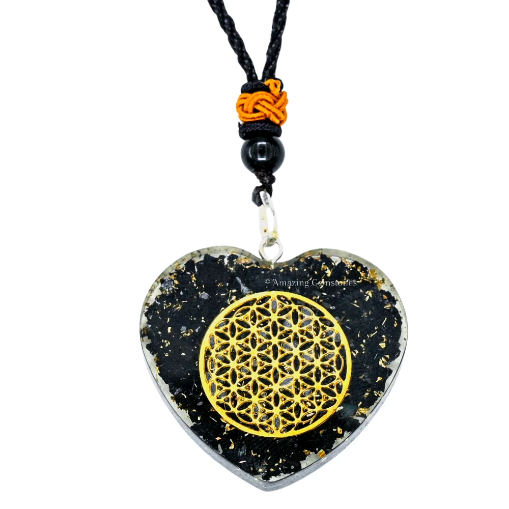 Shungite Necklace - Flower of Life (Heart)
