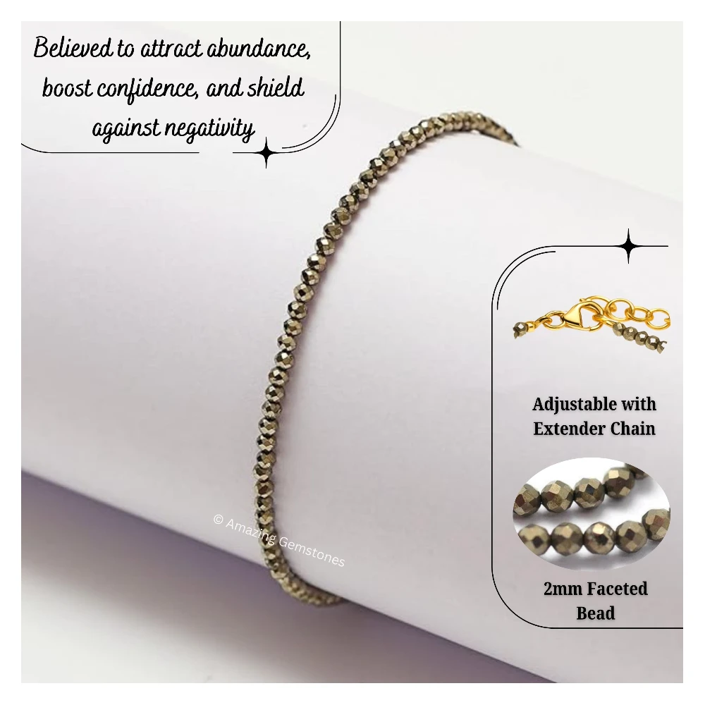 Pyrite Crystal Anklet - 2mm Faceted Bead (Gold)