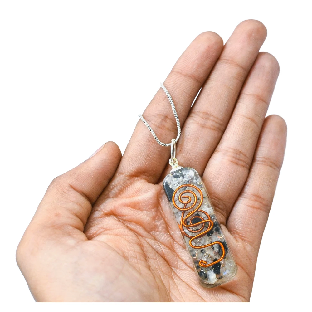 Rainbow Moonstone Crystal Orgone Pendant - Rectangle