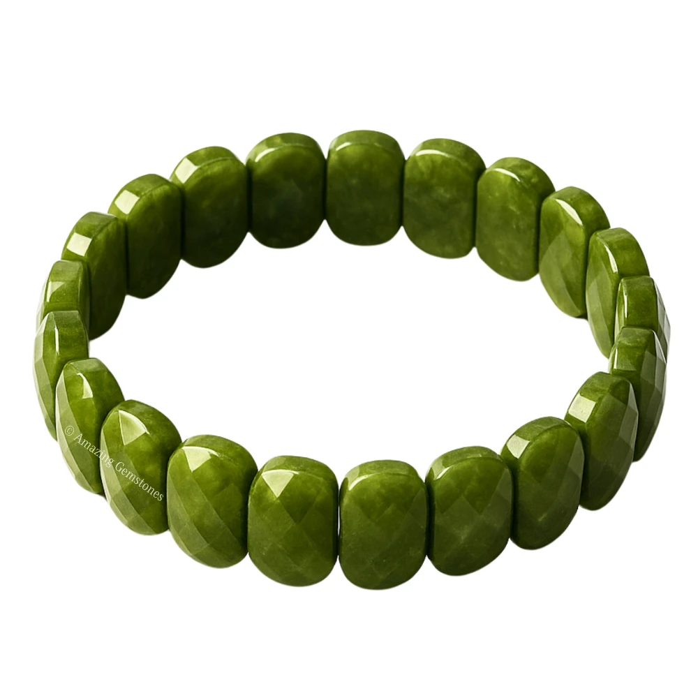 Green Jade Faceted Bracelet - Oval Stone
