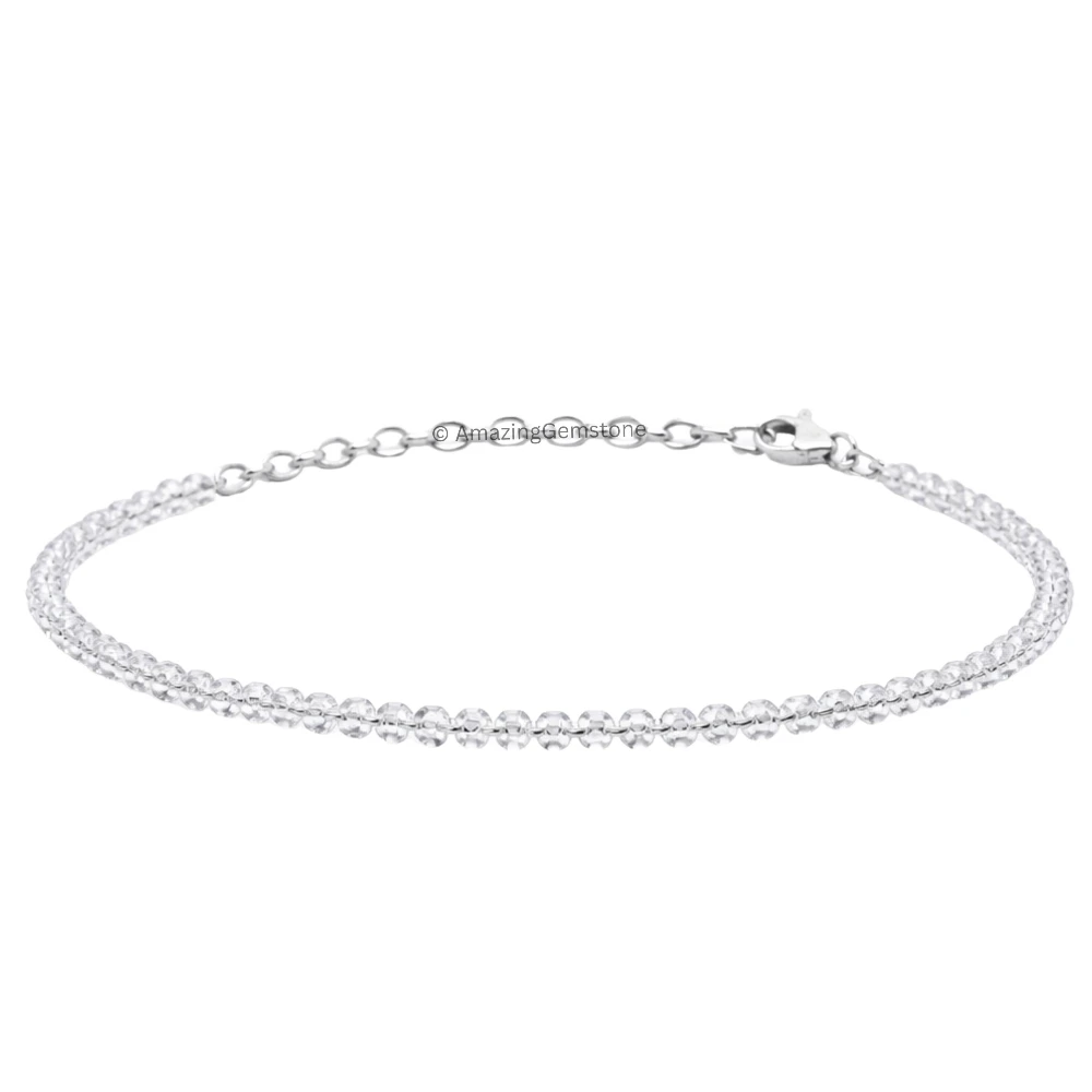 Clear Quartz Crystal Bracelet - 2mm Faceted Bead (Silver)