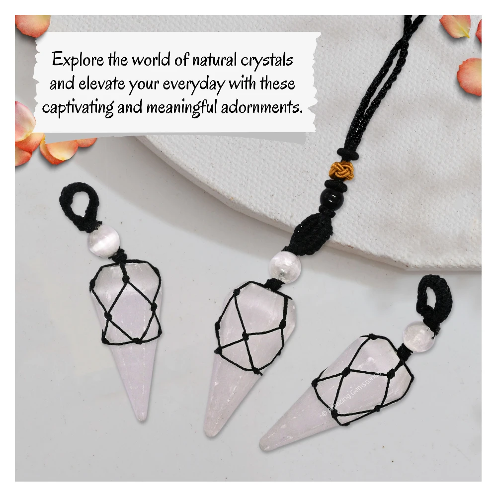 Selenite Pendulum Pendant Necklace (Macrame)