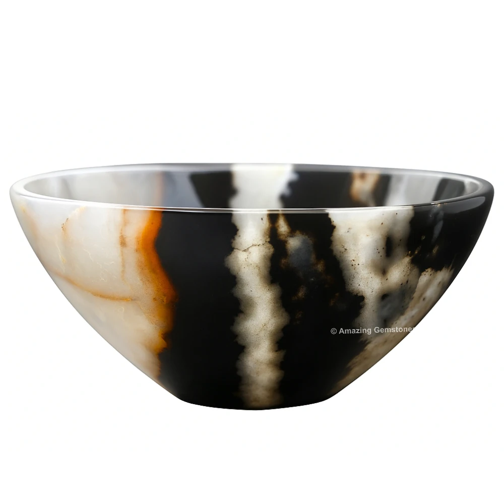 Black Banded Agate Crystal Bowl - 2 Inch