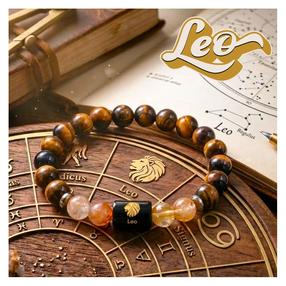 Leo Birthstone Bracelet - Citrine & Tiger Eye