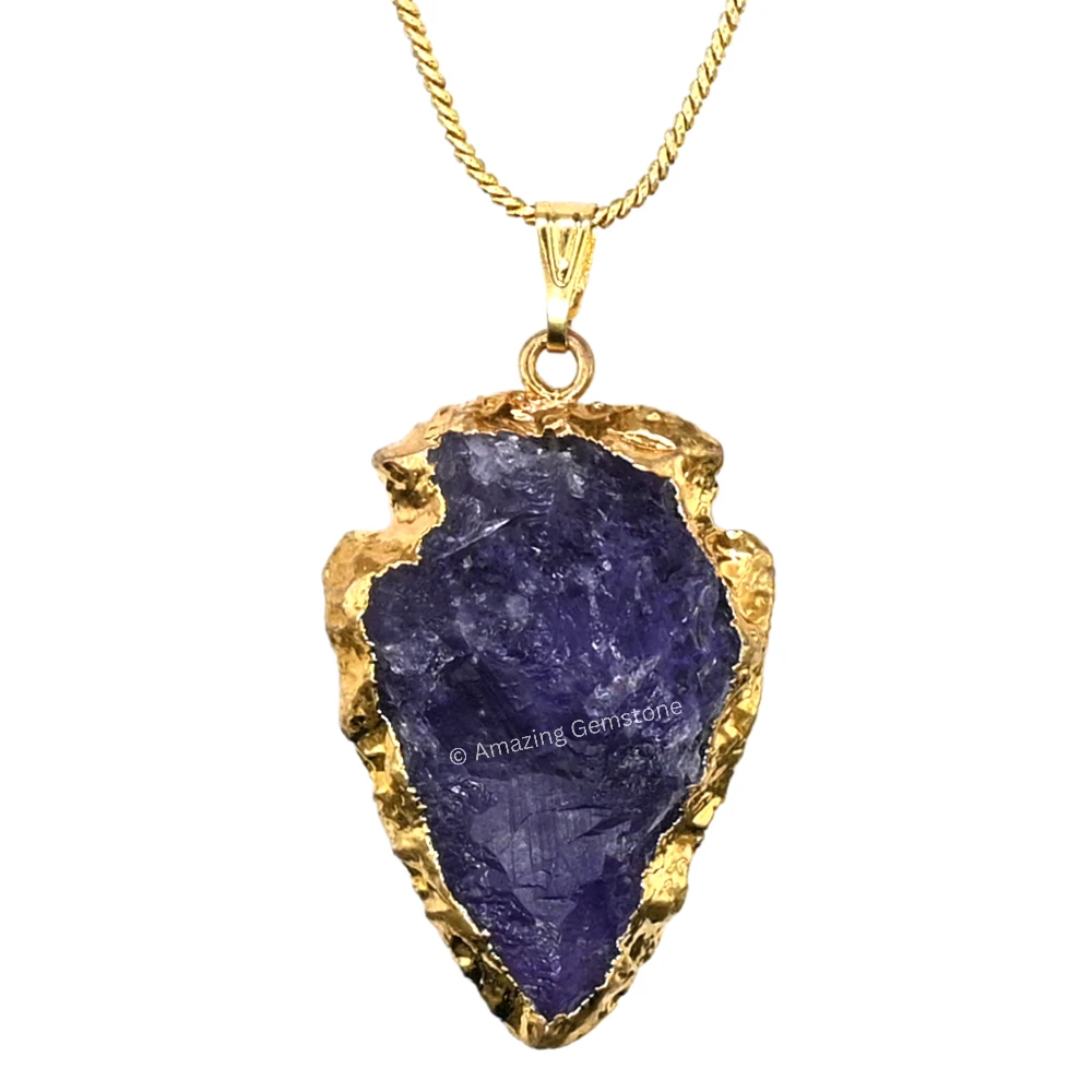 Amethyst Arrowhead Pendant - Gold Plated