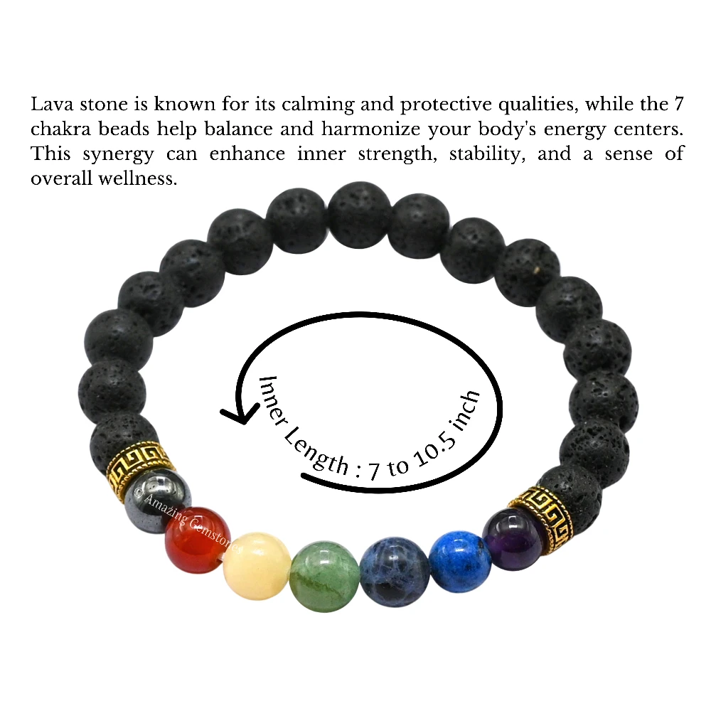 Lava Stone Chakra Bracelet (Strechable)