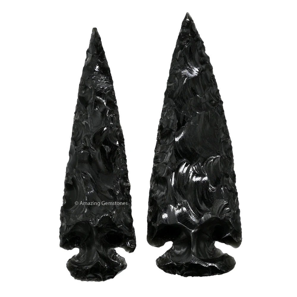 Black Obsidian Crystal Arrowhead - 3" to 4" (2 Pieces)