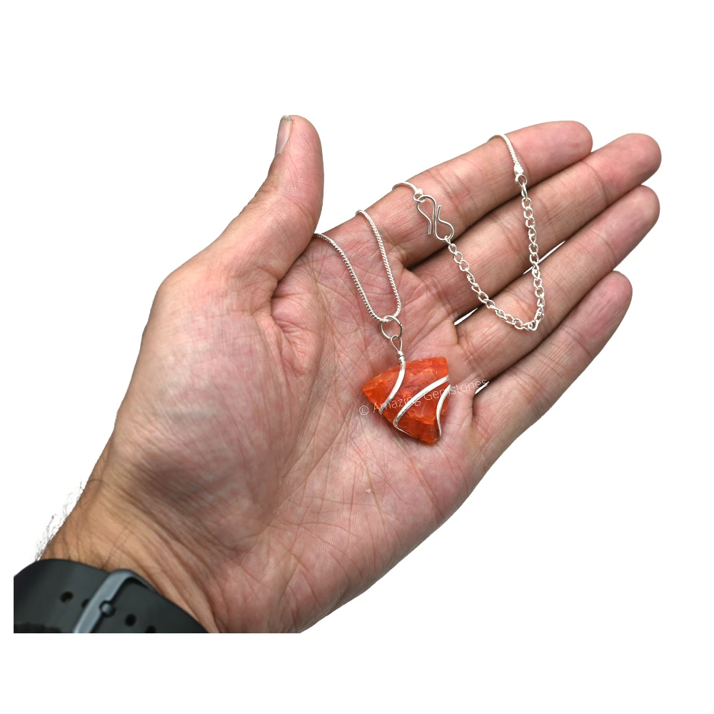 Carnelian Necklace - Raw Triangle Crystal (Silver)