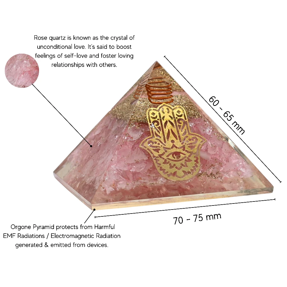 Rose Quartz Orgone Pyramid - Big Hamsa