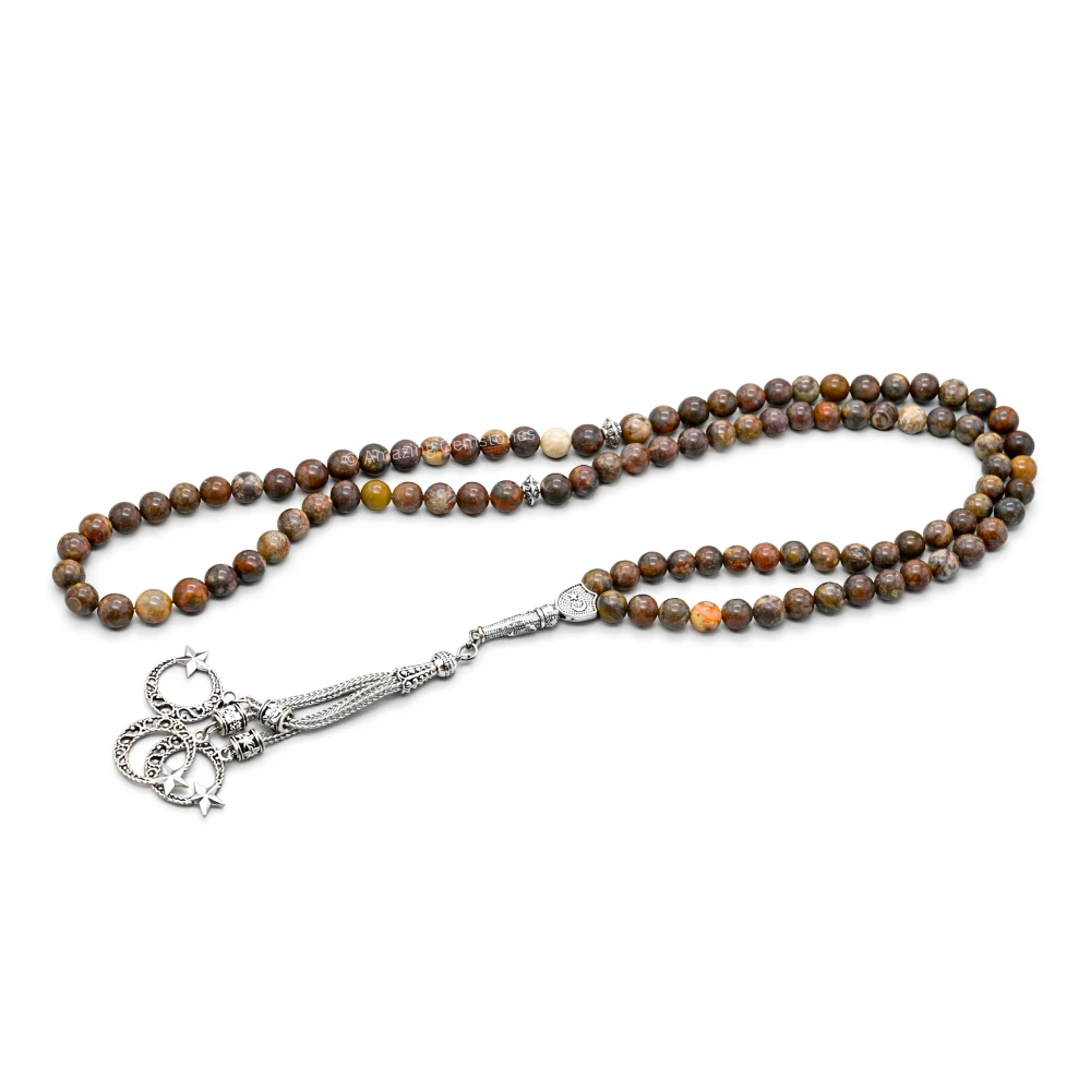 Brown Opal Crystal Tasbeeh Sibha Prayer Beads (Silver)