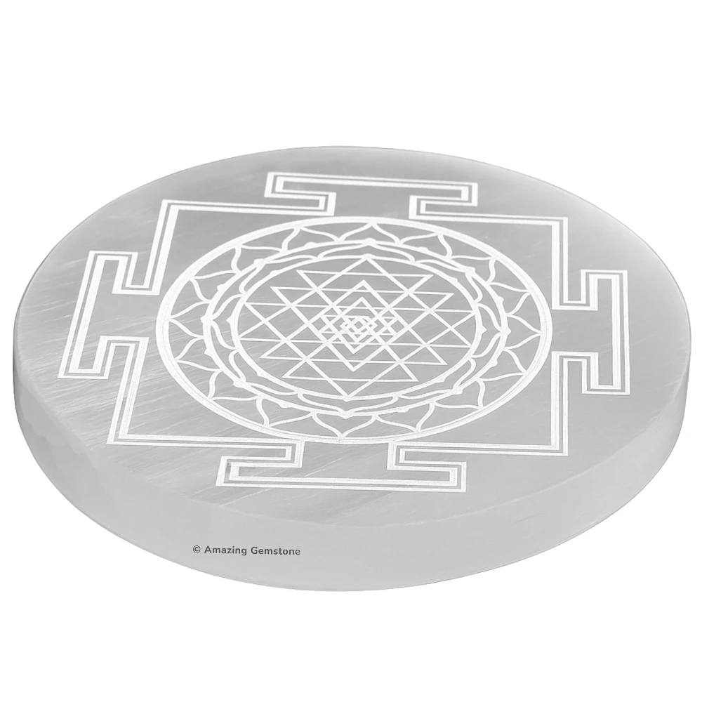 Selenite Charging Plate for Crystals - Sri Yantra (3 Inch)