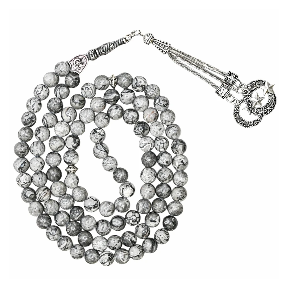 Black Picasso Crystal Tasbeeh Sibha Prayer Beads (Silver)