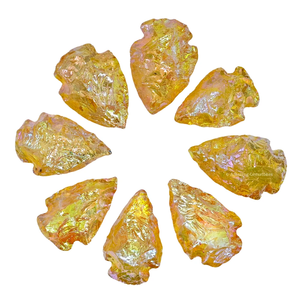 Yellow Aura Quartz Crystal Arrowhead - 1" to 1.5" (3 Pieces)