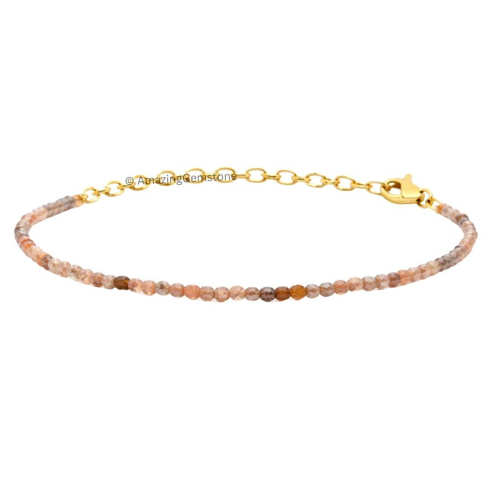 Golden Moonstone Crystal Bracelet - 2mm Faceted Bead (Gold)