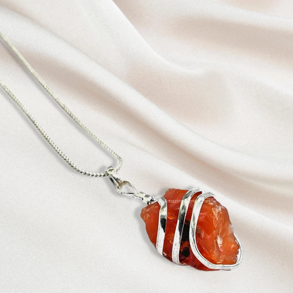 Carnelian Necklace - Spiral Raw Stone (Silver)