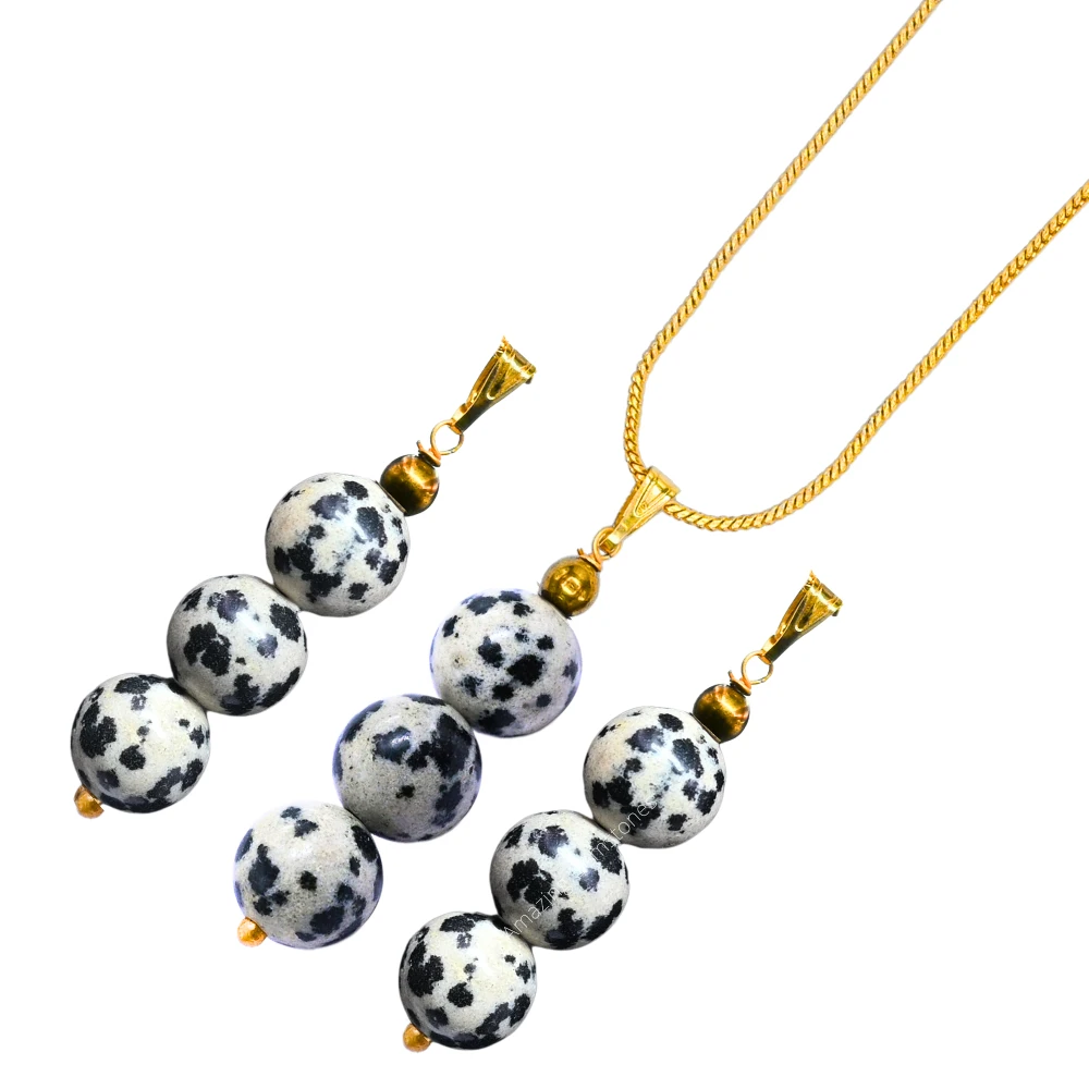 Dalmatian Jasper Bead Pendant (Gold)