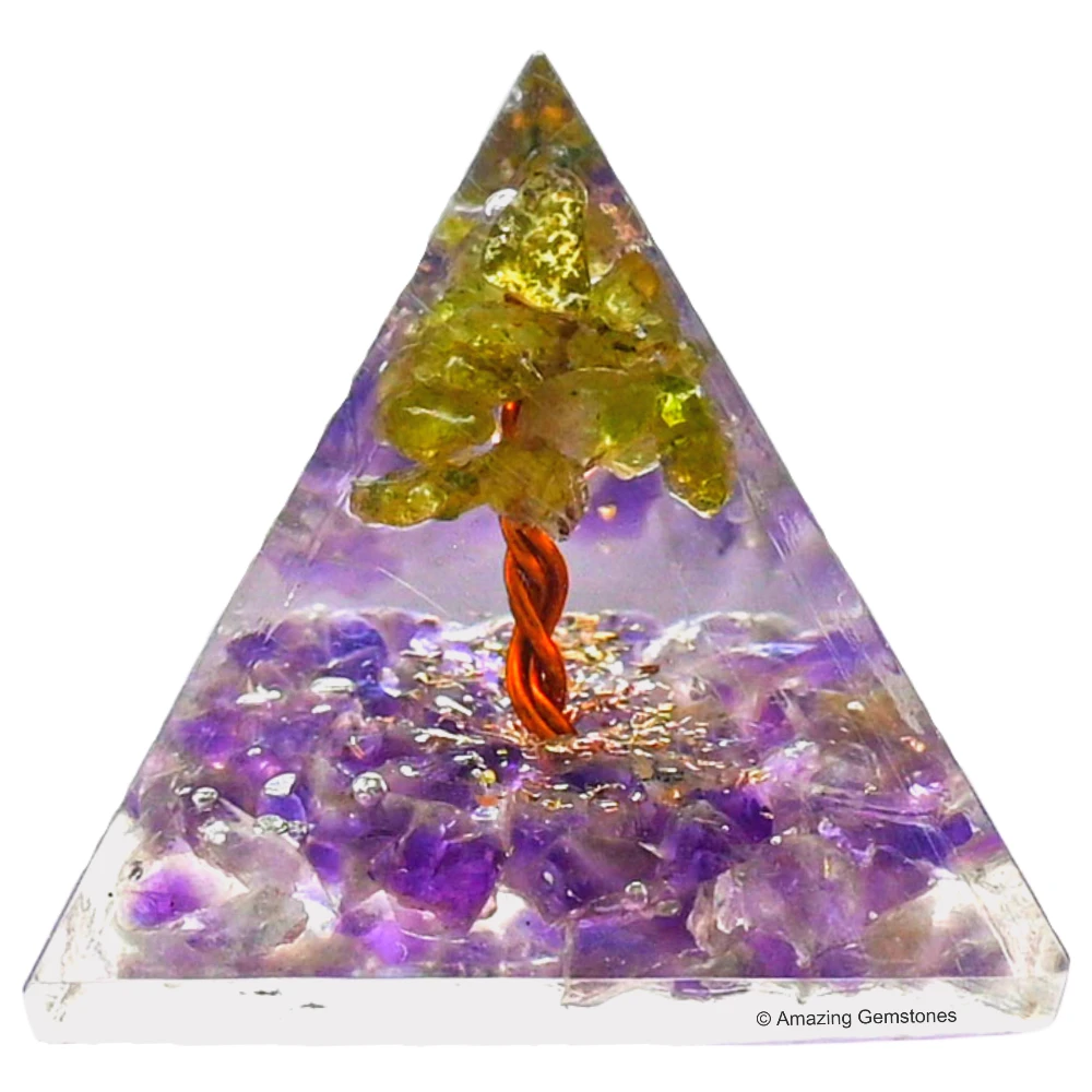 Amethyst with Peridot Tree Orgone Pyramid - Mini