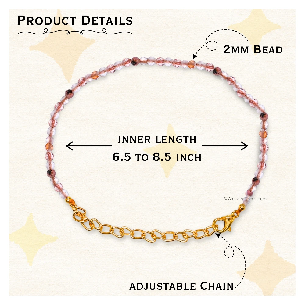 Rutilated Quartz Crystal Bracelet - 2mm Faceted Bead (Gold)