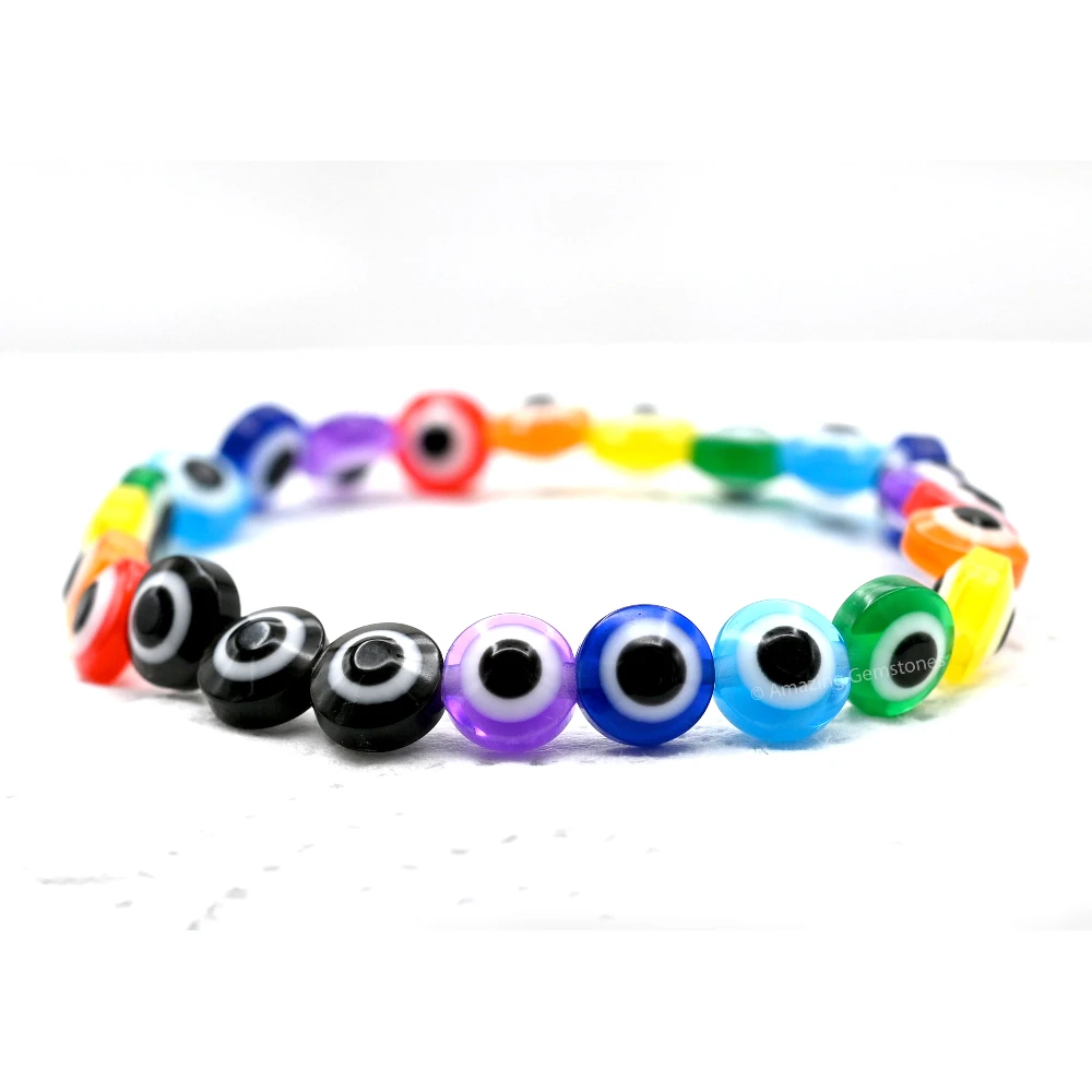 Multi Evil Eye Bracelet (Flat Round Beads)