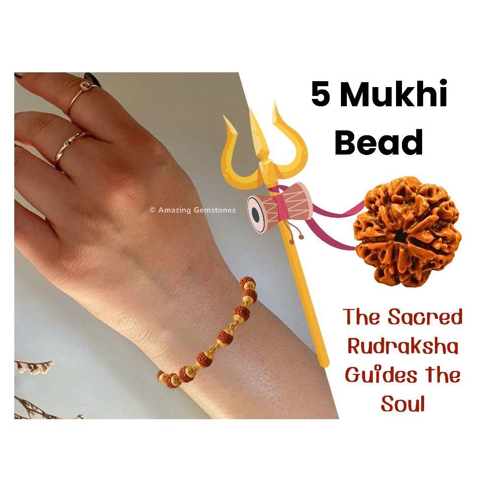 6mm Rudraksha Bracelet (Gold Chain)