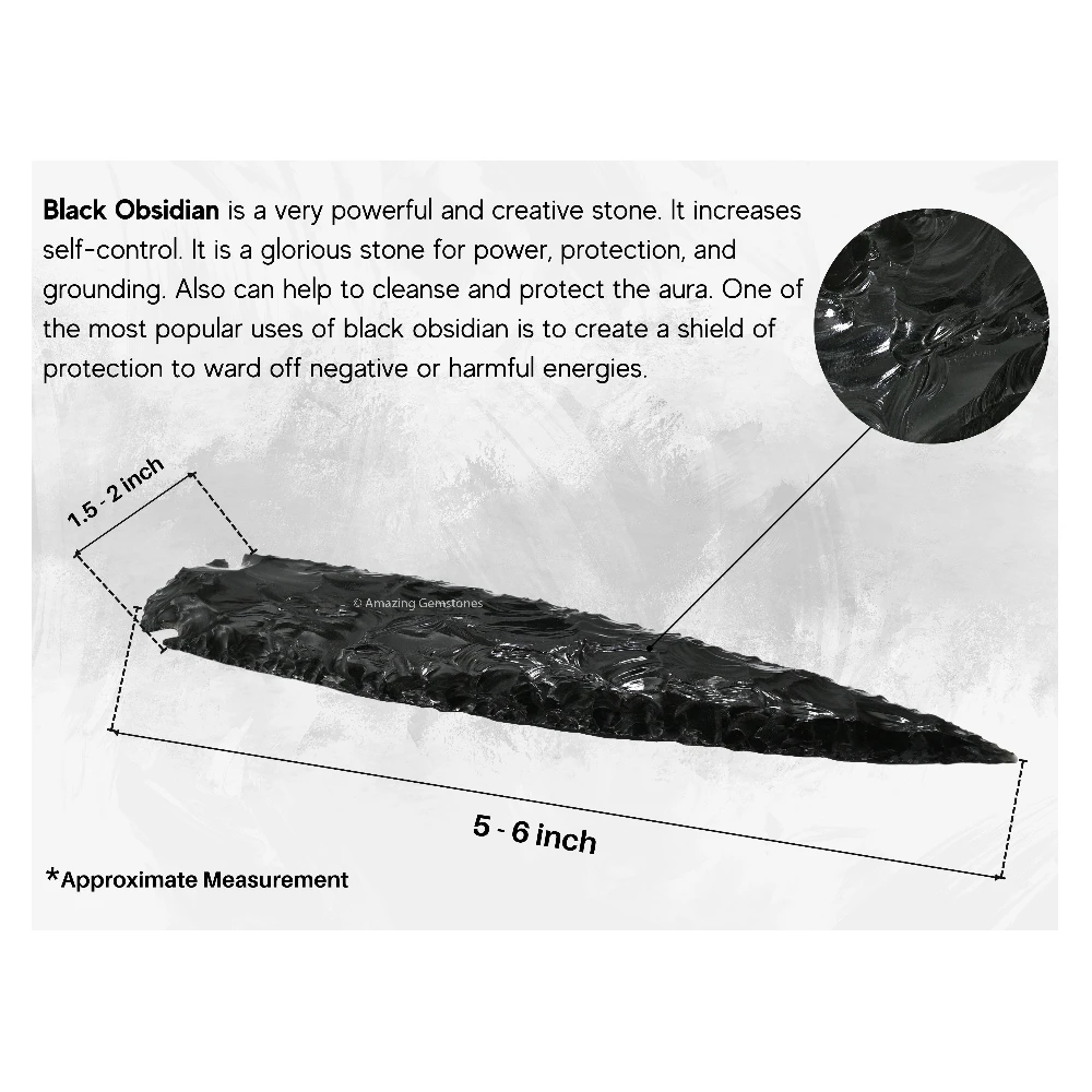 Black Obsidian Crystal Arrowhead - 5" to 6"