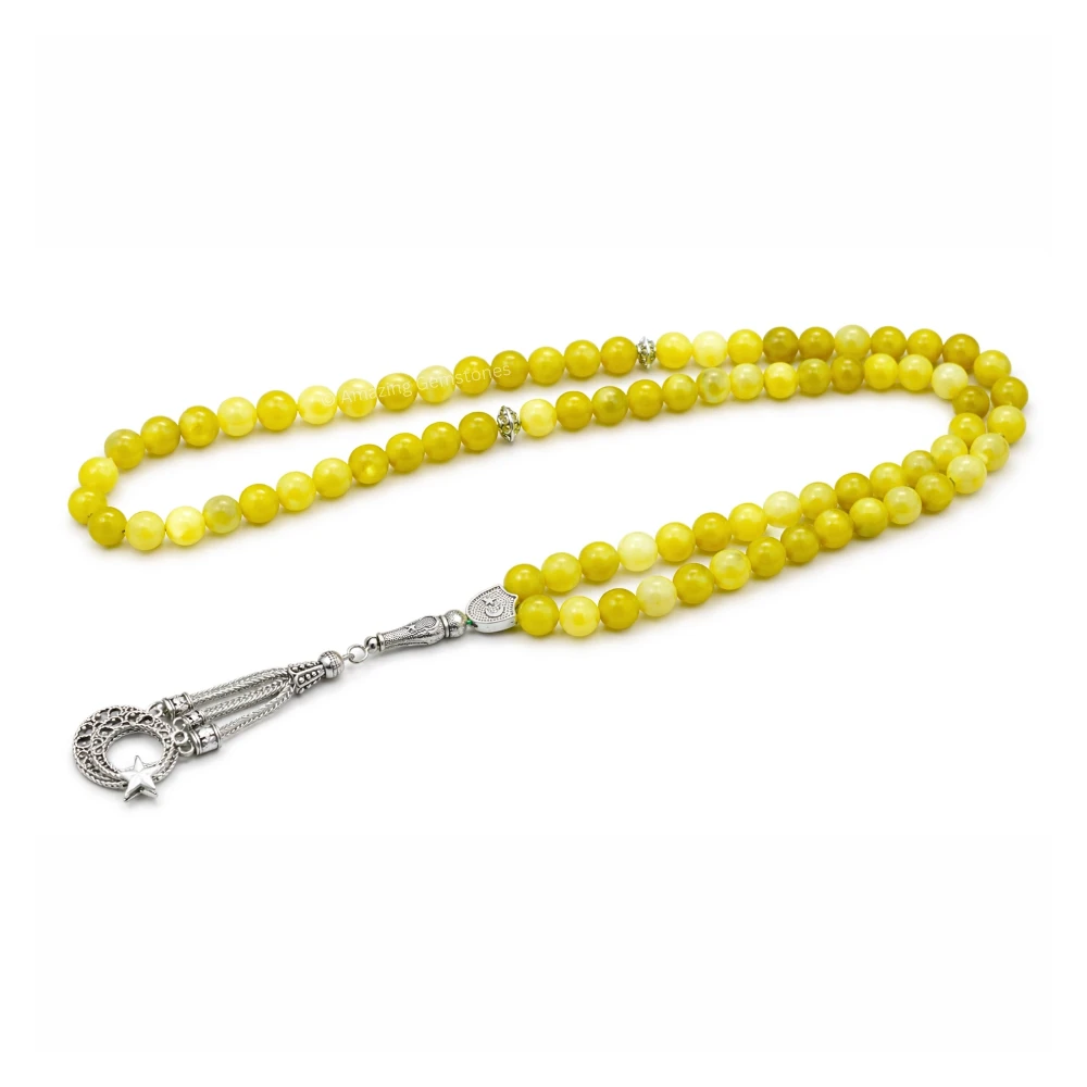 Lemon Jade Crystal Tasbeeh Sibha Prayer Beads (Silver)