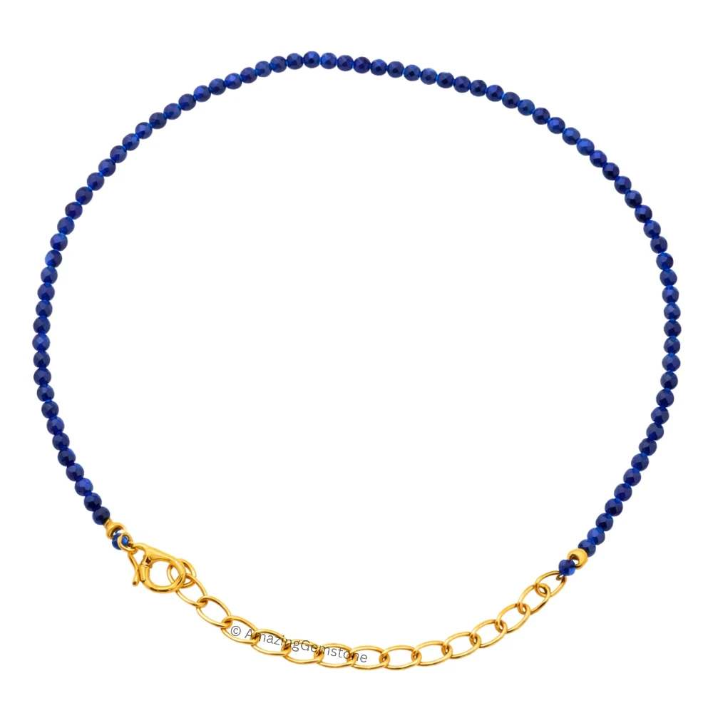Lapis Lazuli Crystal Bracelet - 2mm Faceted Bead (Gold)