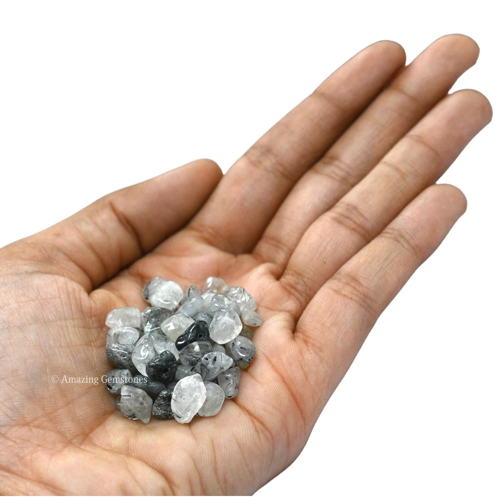 Black Rutilated Quartz Chips - Pre Drilled