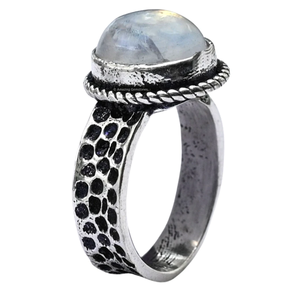 Rainbow Moonstone Crystal Ring (Silver)
