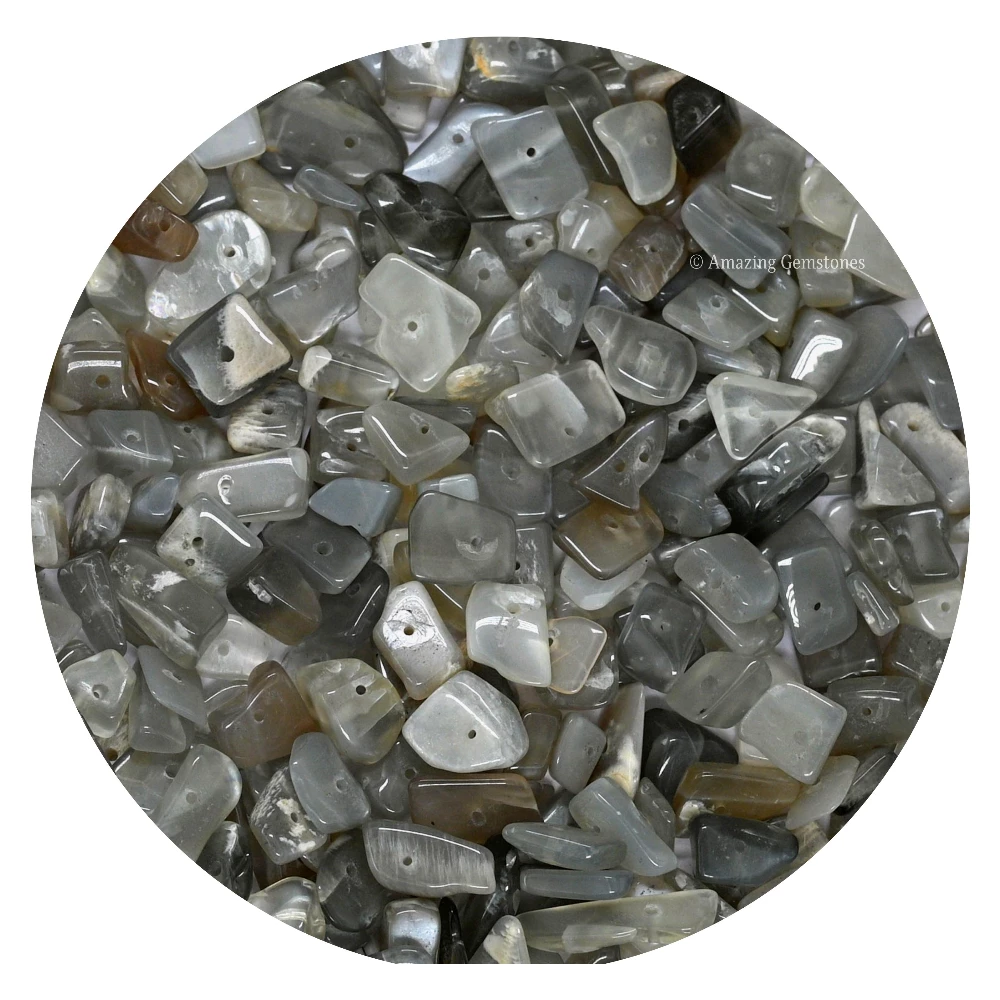 Grey Moonstone Chips - Pre Drilled