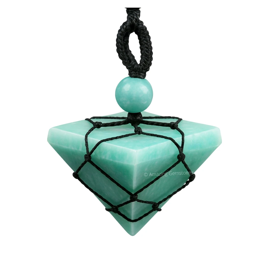 Amazonite Pyramid Pendant Necklace (Macrame)