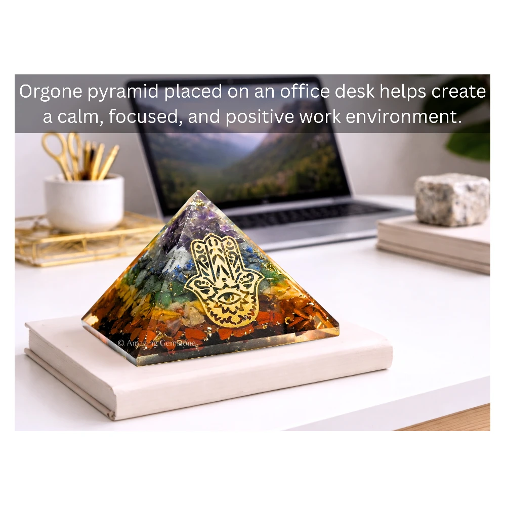 Natural Chakra Orgone Pyramid - Big Hamsa