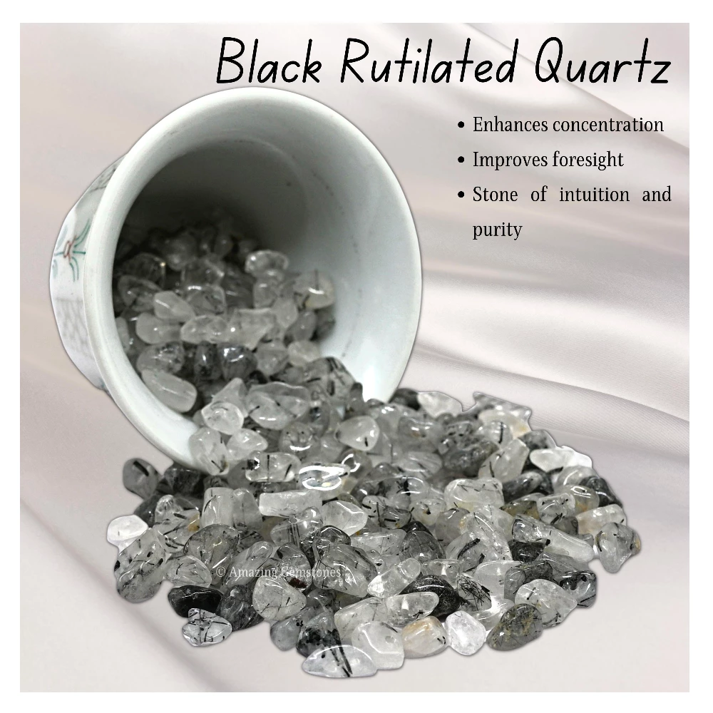 Black Rutilated Quartz Chips - Pre Drilled