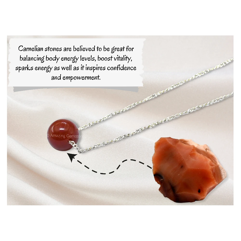 Carnelian Necklace - Crystal Bead (Silver)