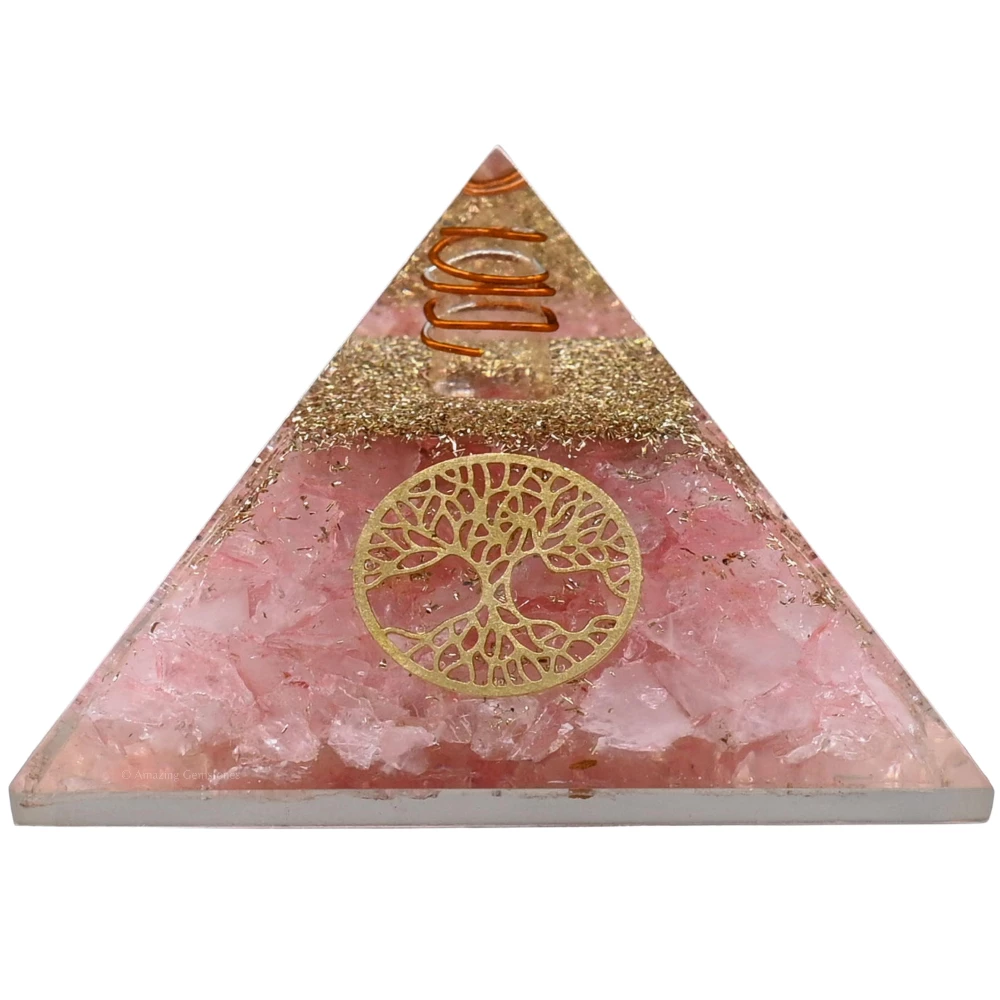 Rose Quartz Orgone Pyramid - Tree of Life