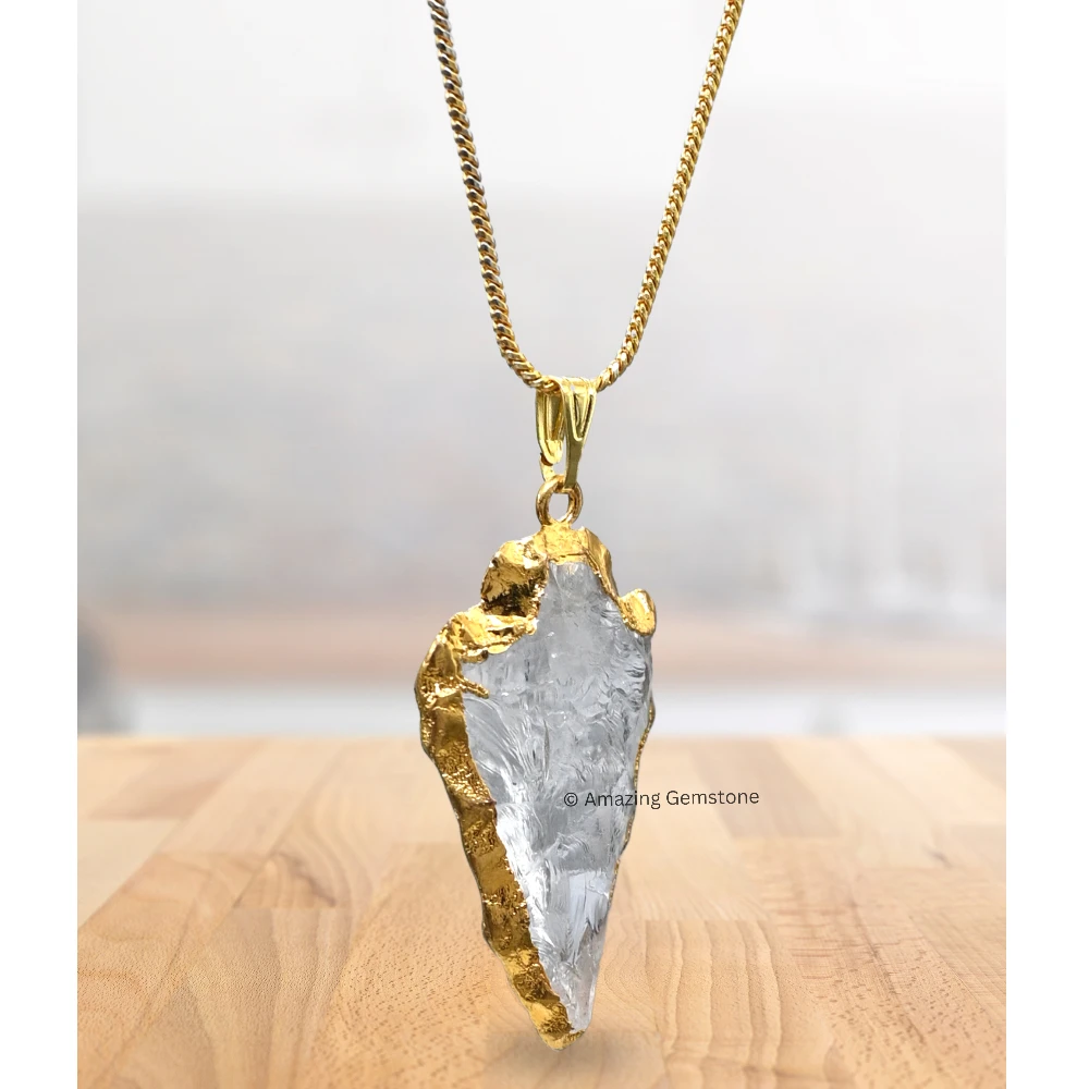 Clear Quartz Arrowhead Pendant - Gold Plated