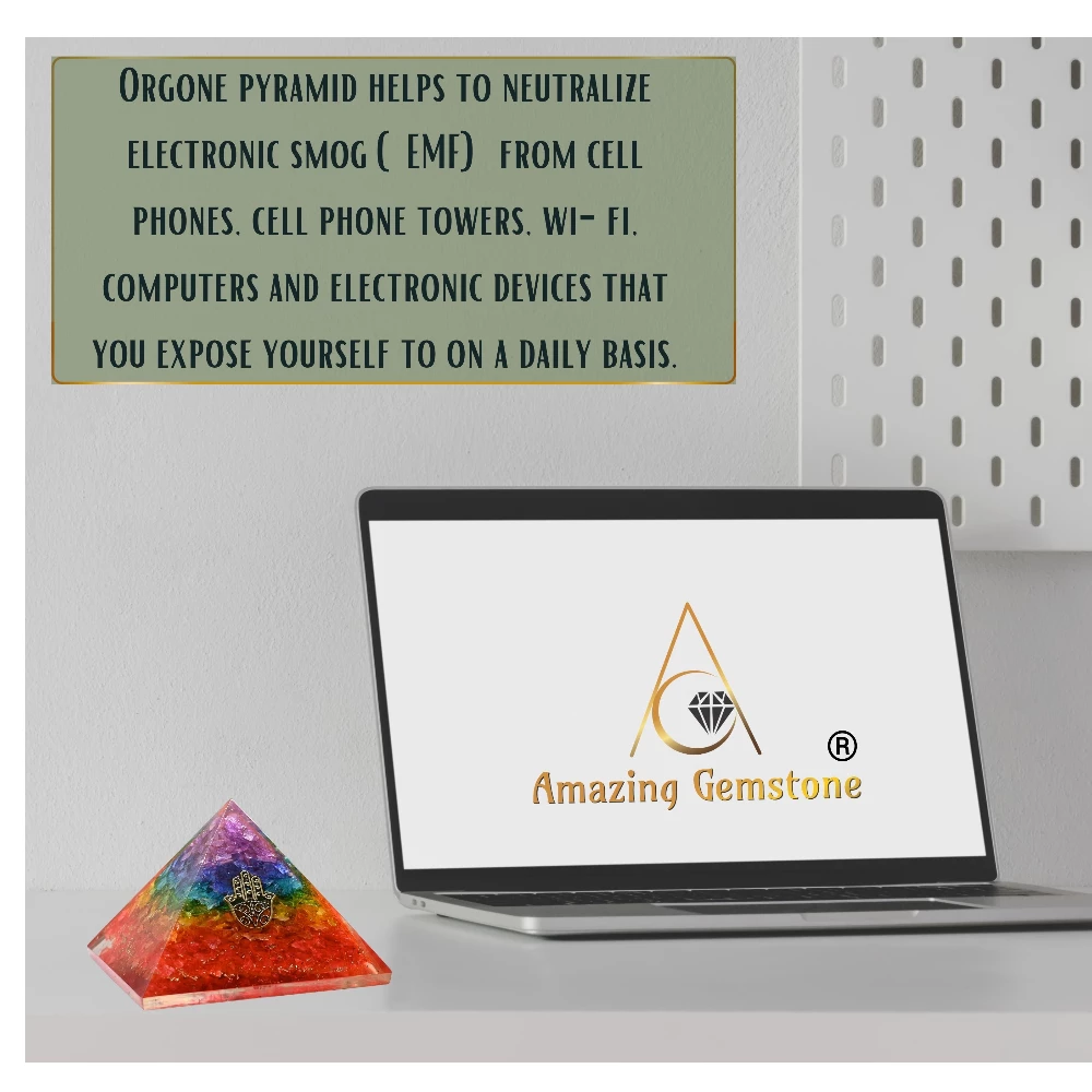Chakra Onyx Orgone Pyramid - Hamsa
