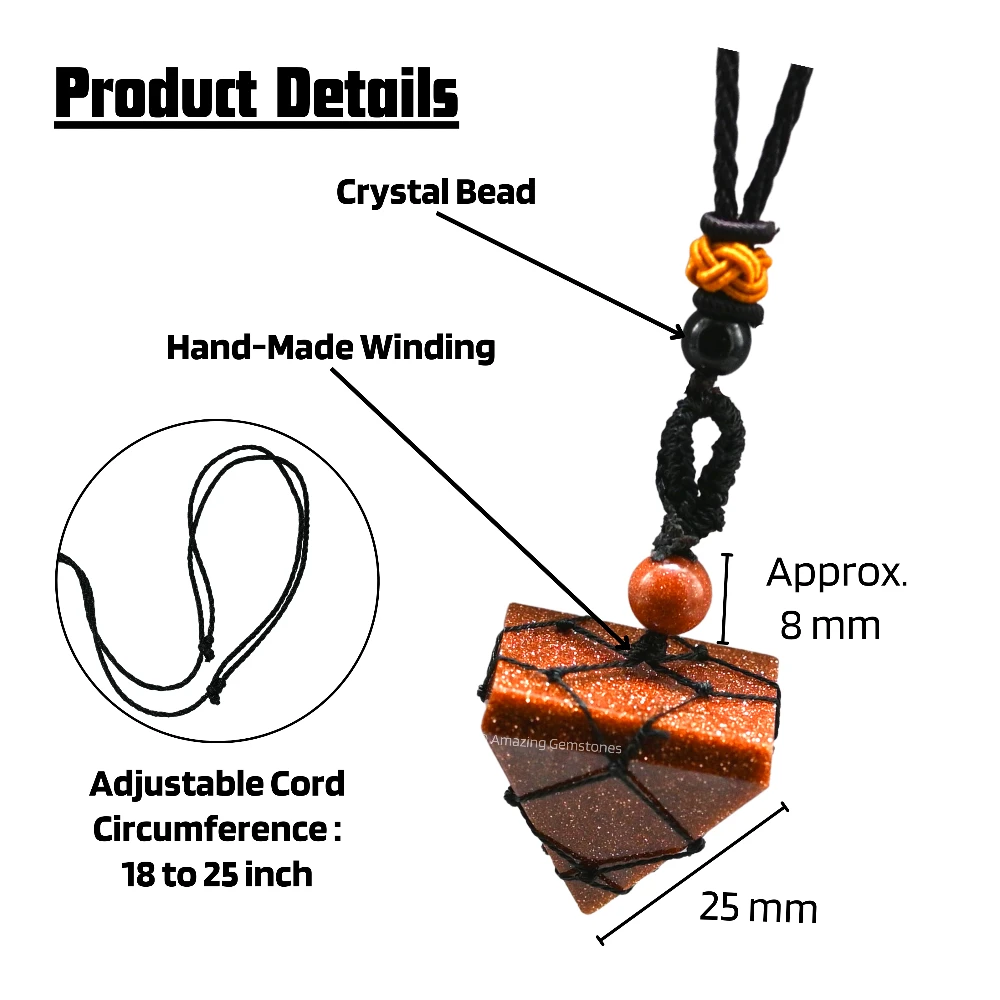 Red Goldstone Pyramid Pendant Necklace (Macrame)