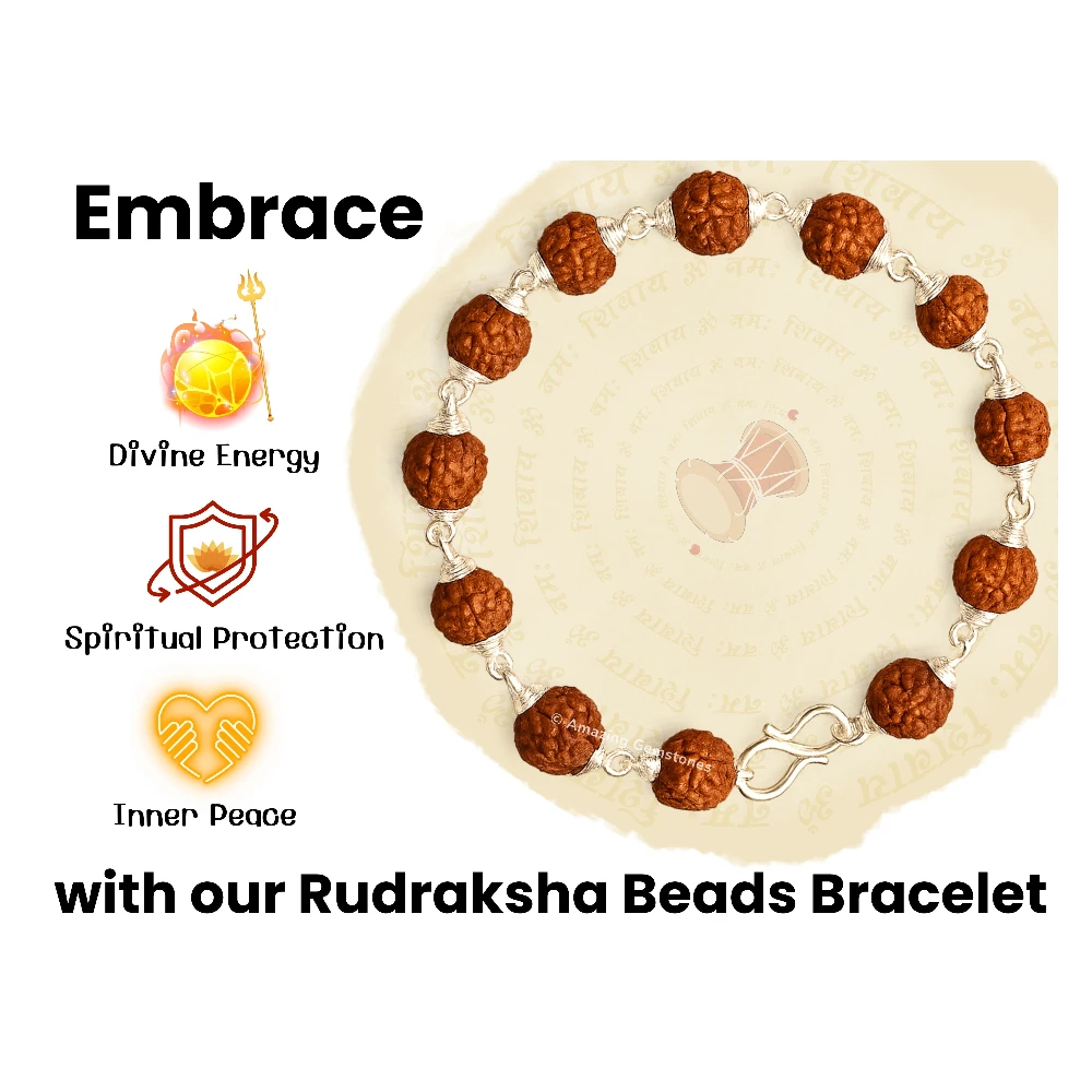 8mm Rudraksha Bracelet (Silver Chain)
