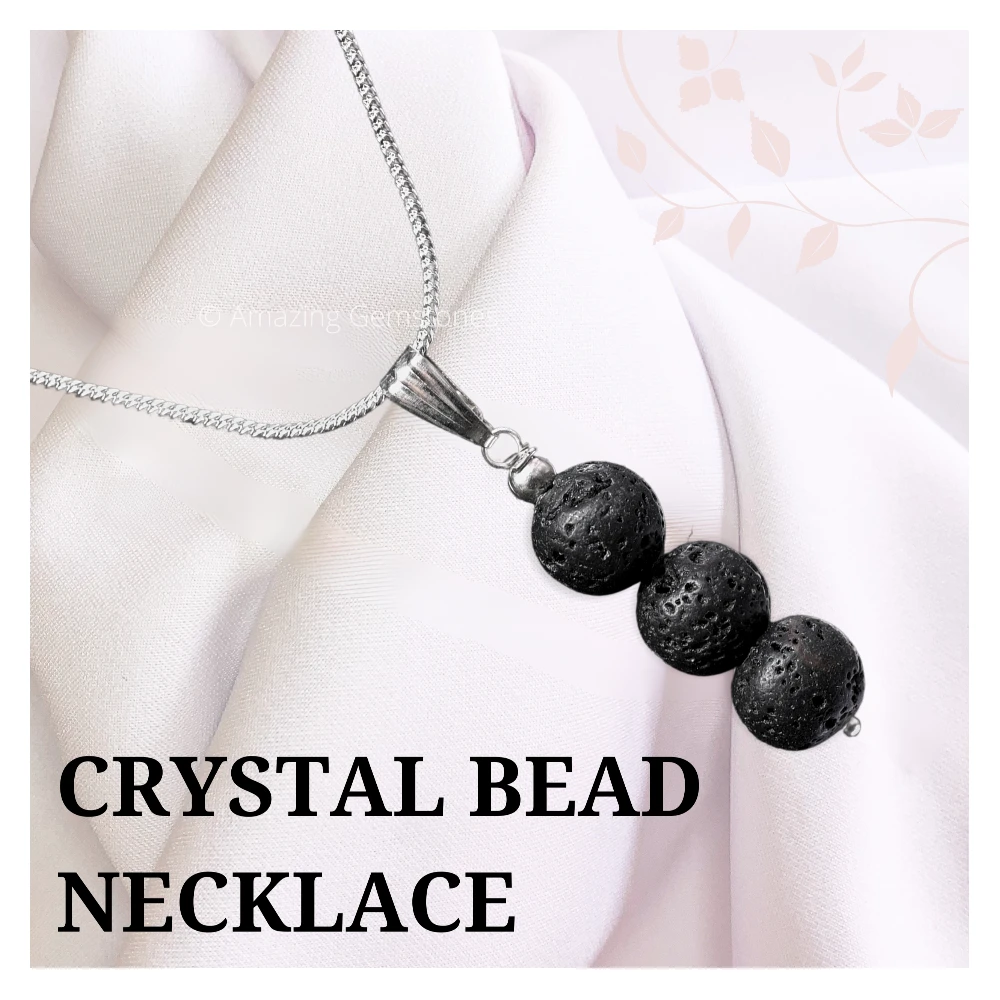 Lava Stone Bead Pendant (Silver)