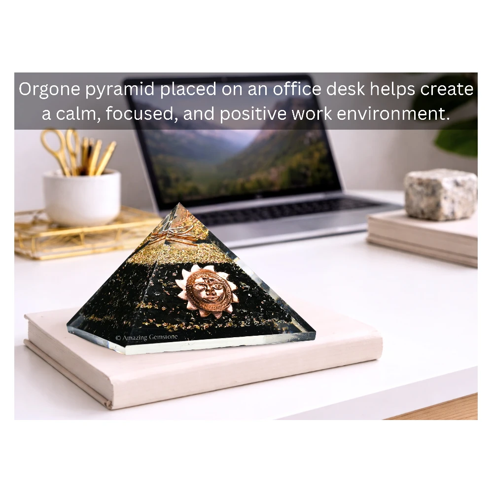 Black Tourmaline Orgone Pyramid - Sun Face