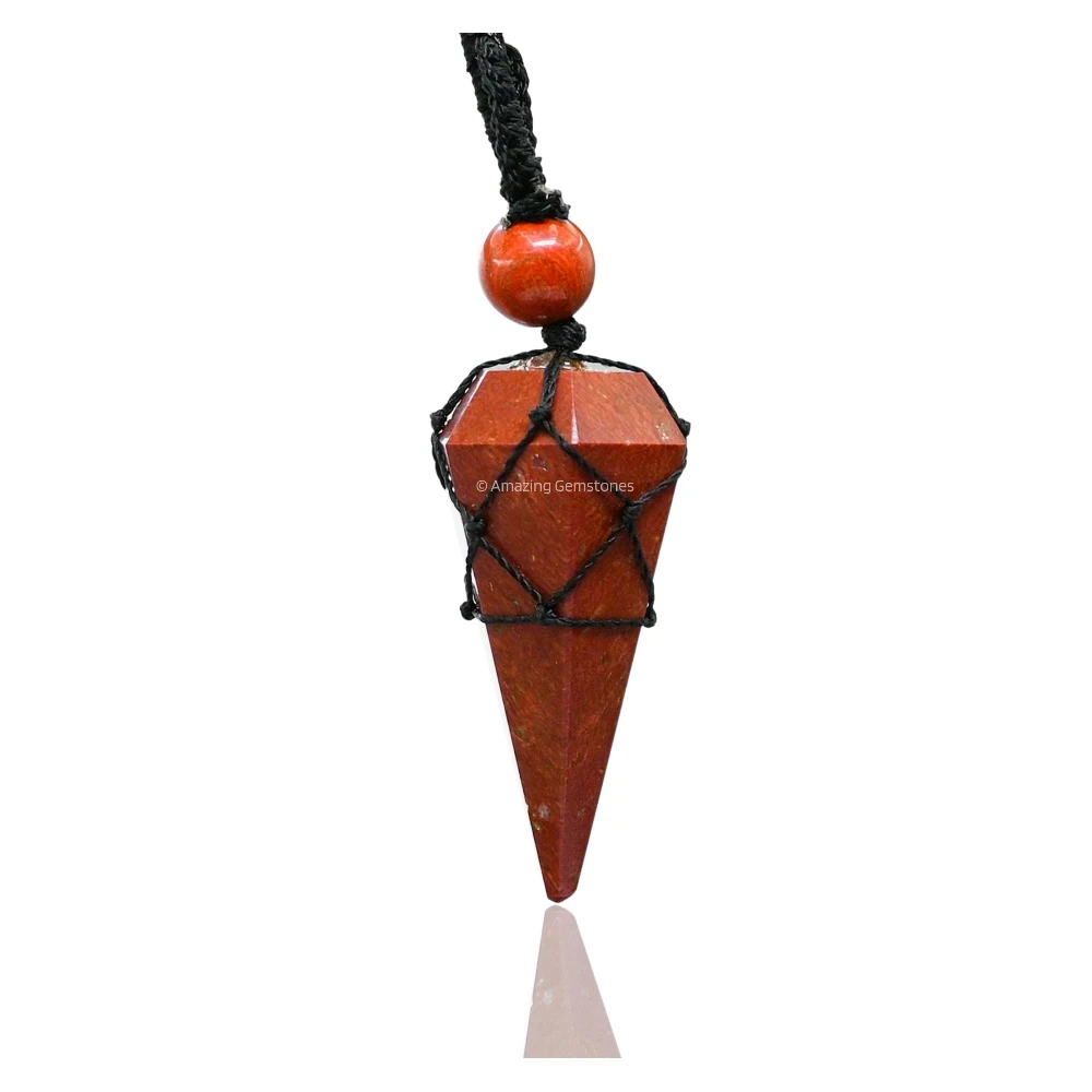 Red Jasper Pendulum Pendant Necklace (Macrame)